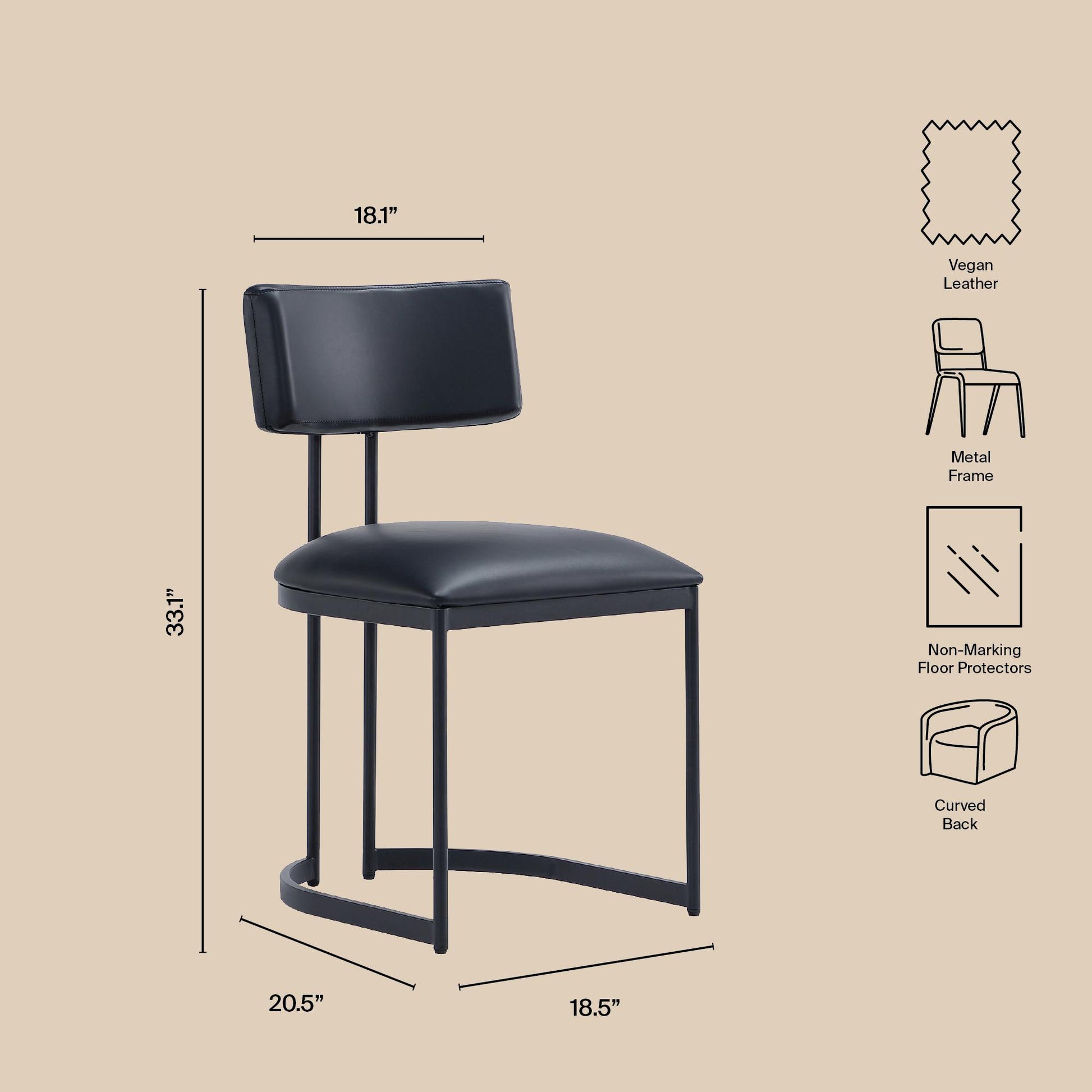 Black Metal Dining Chair - Set of 2 for Dining Room