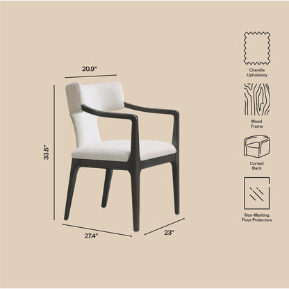 Cream Wooden Dining Chair with Chenille Cushion for Dining Room Seating
