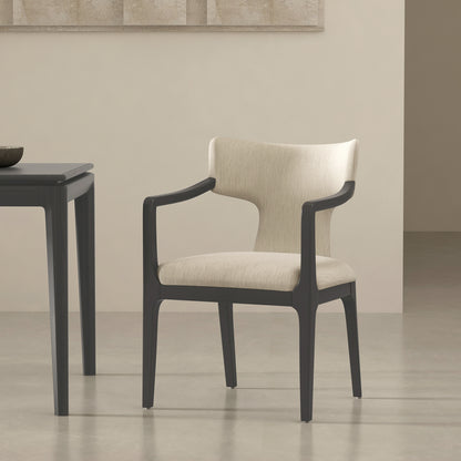 Cream Wooden Dining Chair with Chenille Cushion for Dining Room Seating