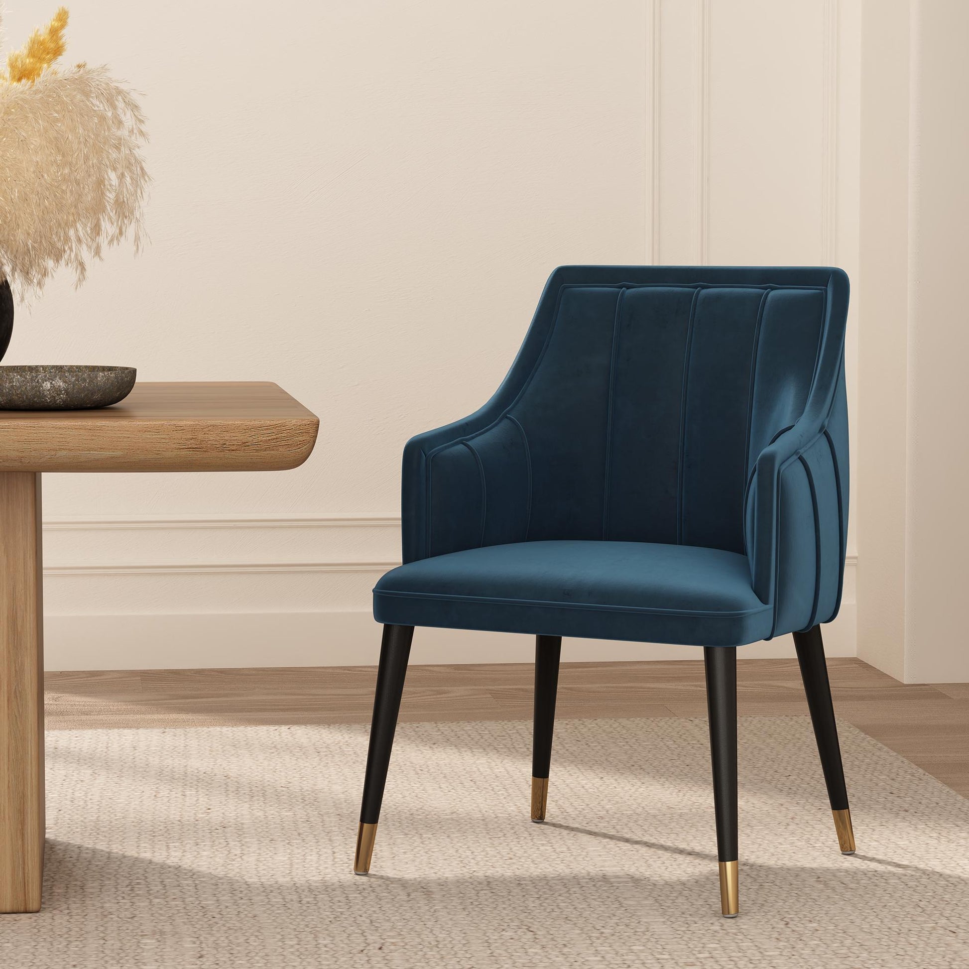 Dark Blue Velvet Dining Chair with Solid Wood Frame for Kitchen Storage