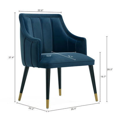 Dark Blue Velvet Dining Chair with Solid Wood Frame for Kitchen Storage
