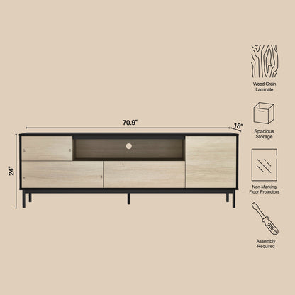 70.9" Black Natural TV Stand with Storage