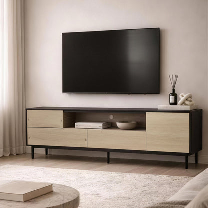70.9" Black Natural TV Stand with Storage