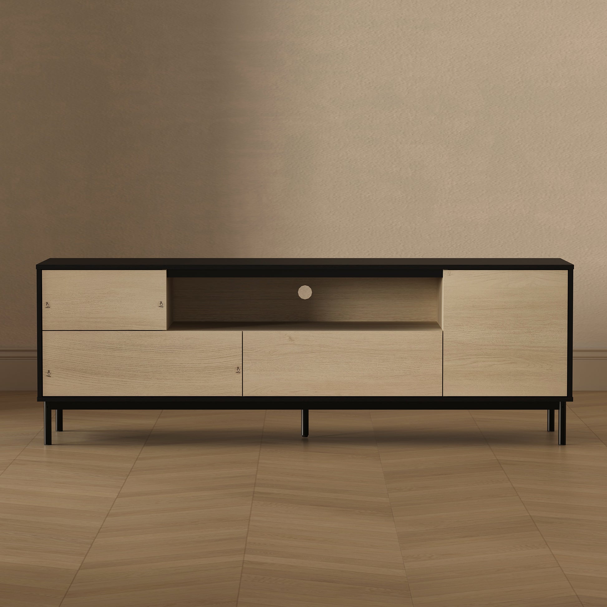 70.9" Black Natural TV Stand with Storage