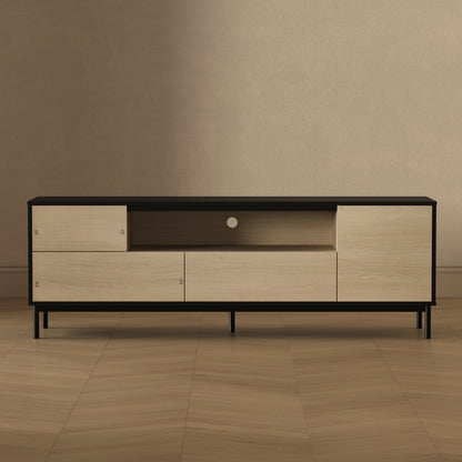 70.9" Black Natural TV Stand with Storage