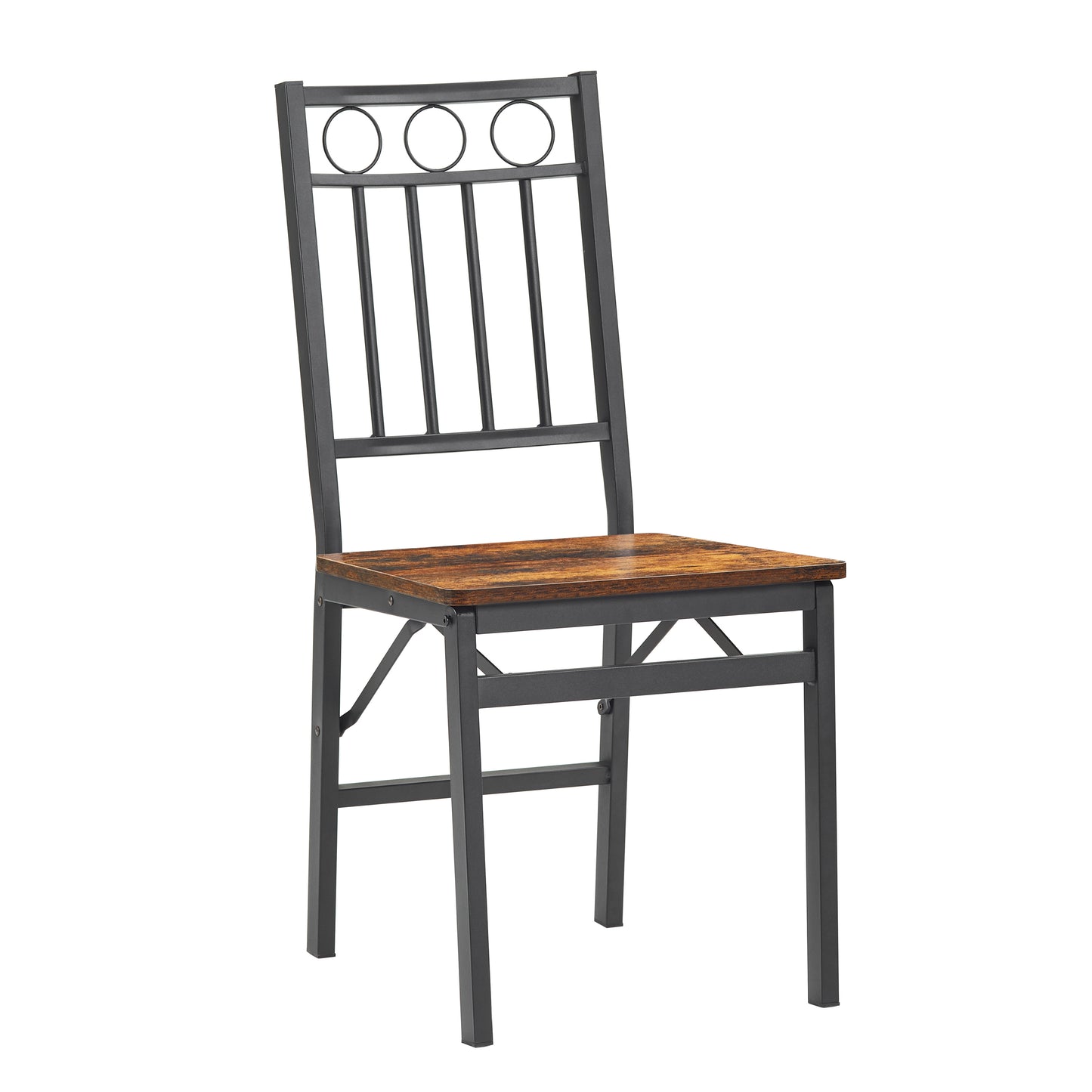 Set of 2 Folding Retro Dining Chairs - Brown Metal Wood for Dining Room