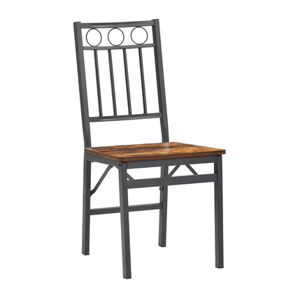 Set of 2 Folding Retro Dining Chairs - Brown Metal Wood for Dining Room