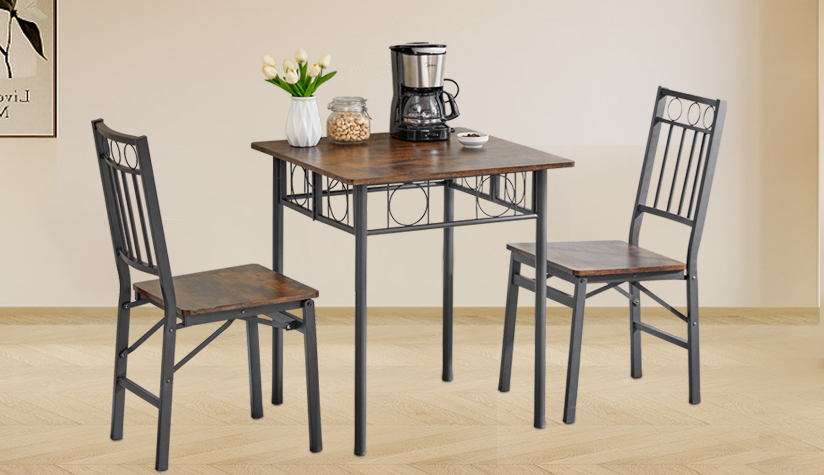Set of 2 Folding Retro Dining Chairs - Brown Metal Wood for Dining Room
