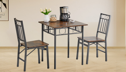 Set of 2 Folding Retro Dining Chairs - Brown Metal Wood for Dining Room
