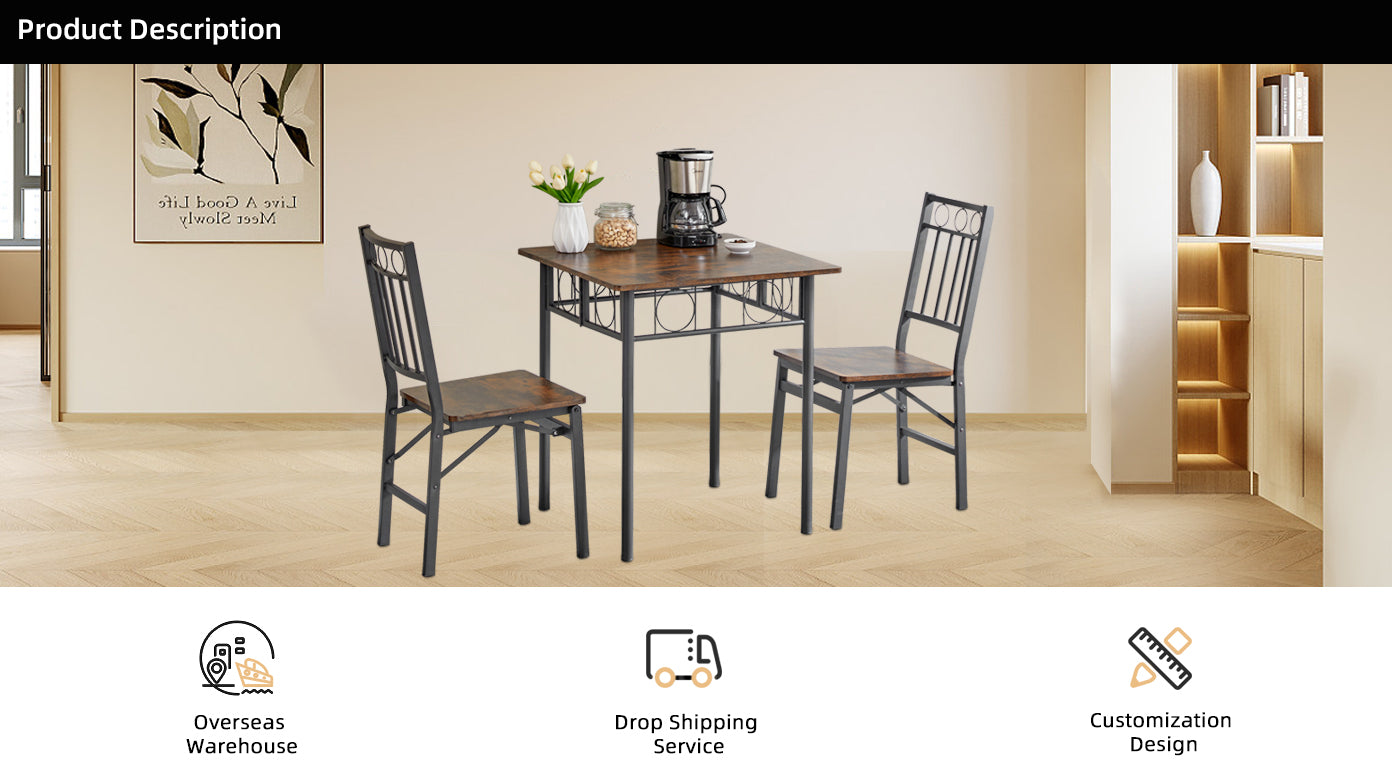 Set of 2 Folding Retro Dining Chairs - Brown Metal Wood for Dining Room