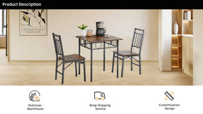 Set of 2 Folding Retro Dining Chairs - Brown Metal Wood for Dining Room