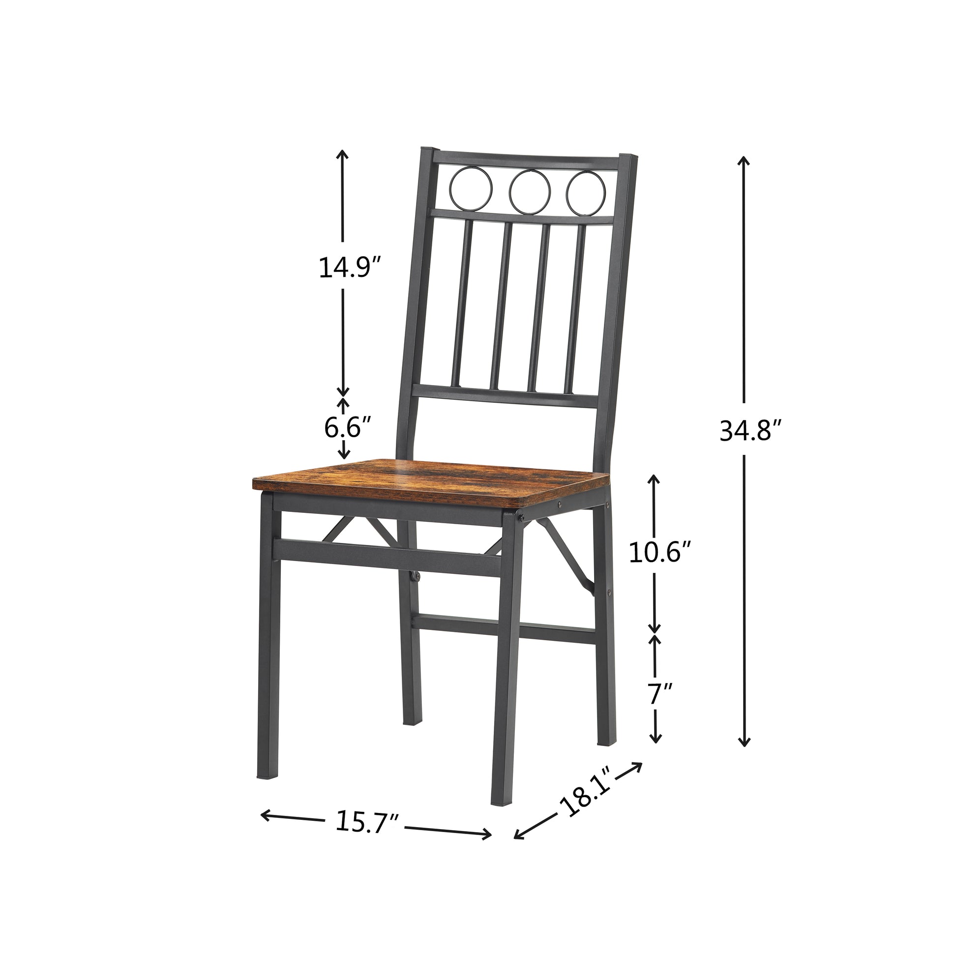 Set of 2 Folding Retro Dining Chairs - Brown Metal Wood for Dining Room
