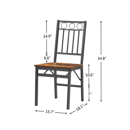 Set of 2 Folding Retro Dining Chairs - Brown Metal Wood for Dining Room