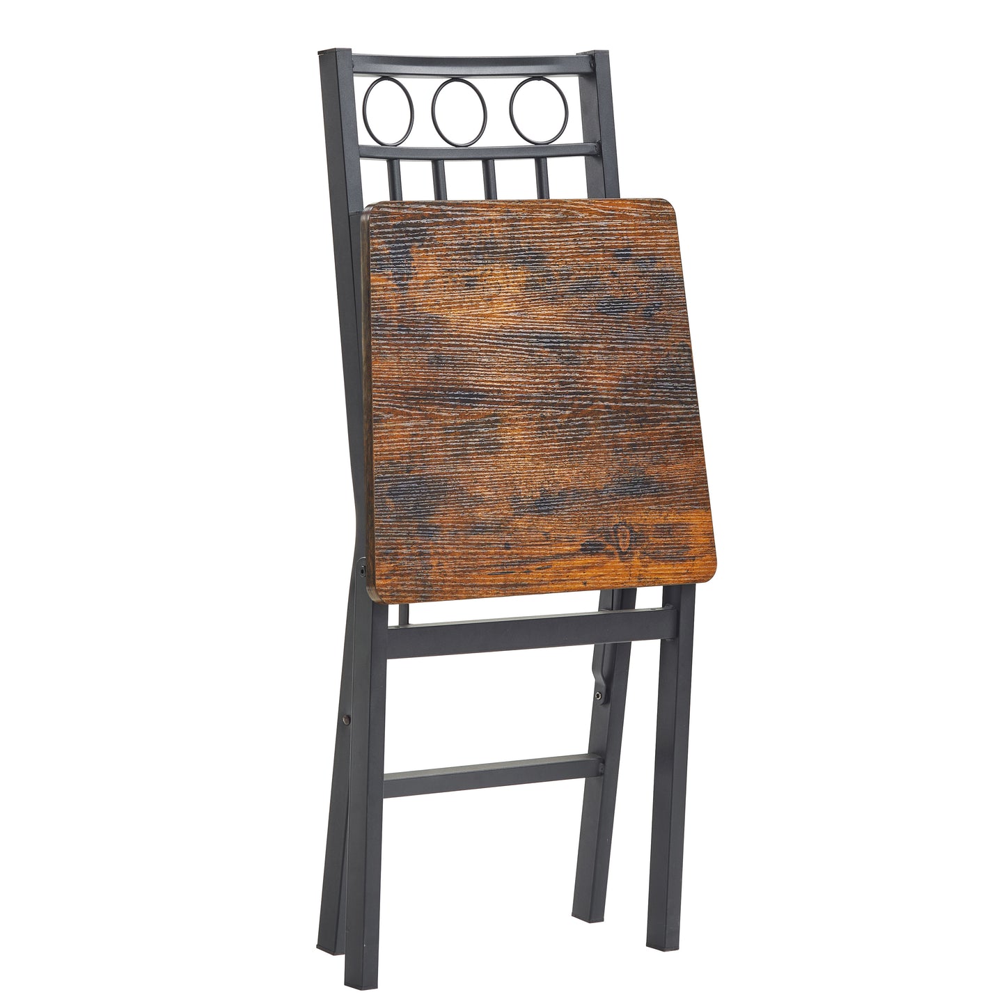 Set of 2 Folding Retro Dining Chairs - Brown Metal Wood for Dining Room