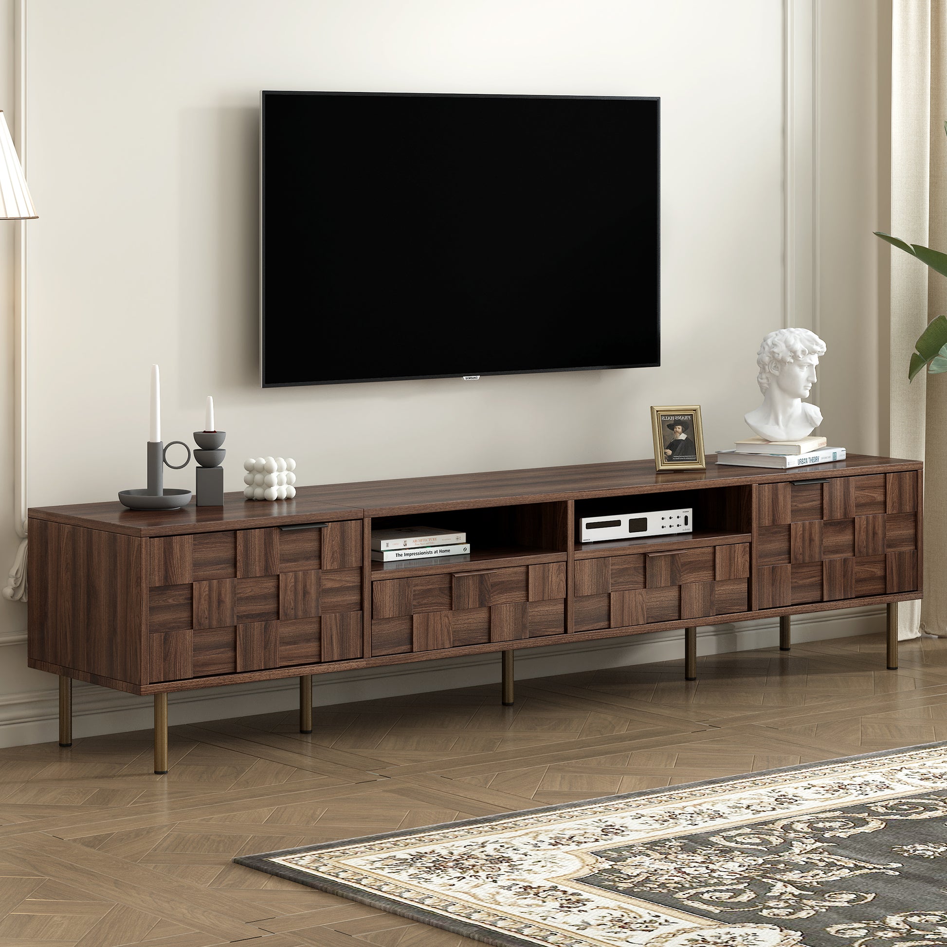 Mid-Century TV Stand - 78.7" Storage Console for TVs up to 85"