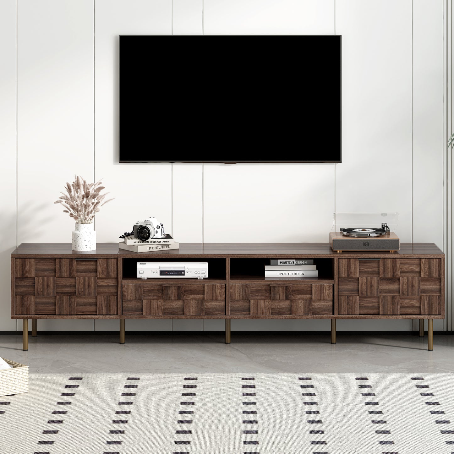 Mid-Century TV Stand - 78.7" Storage Console for TVs up to 85"