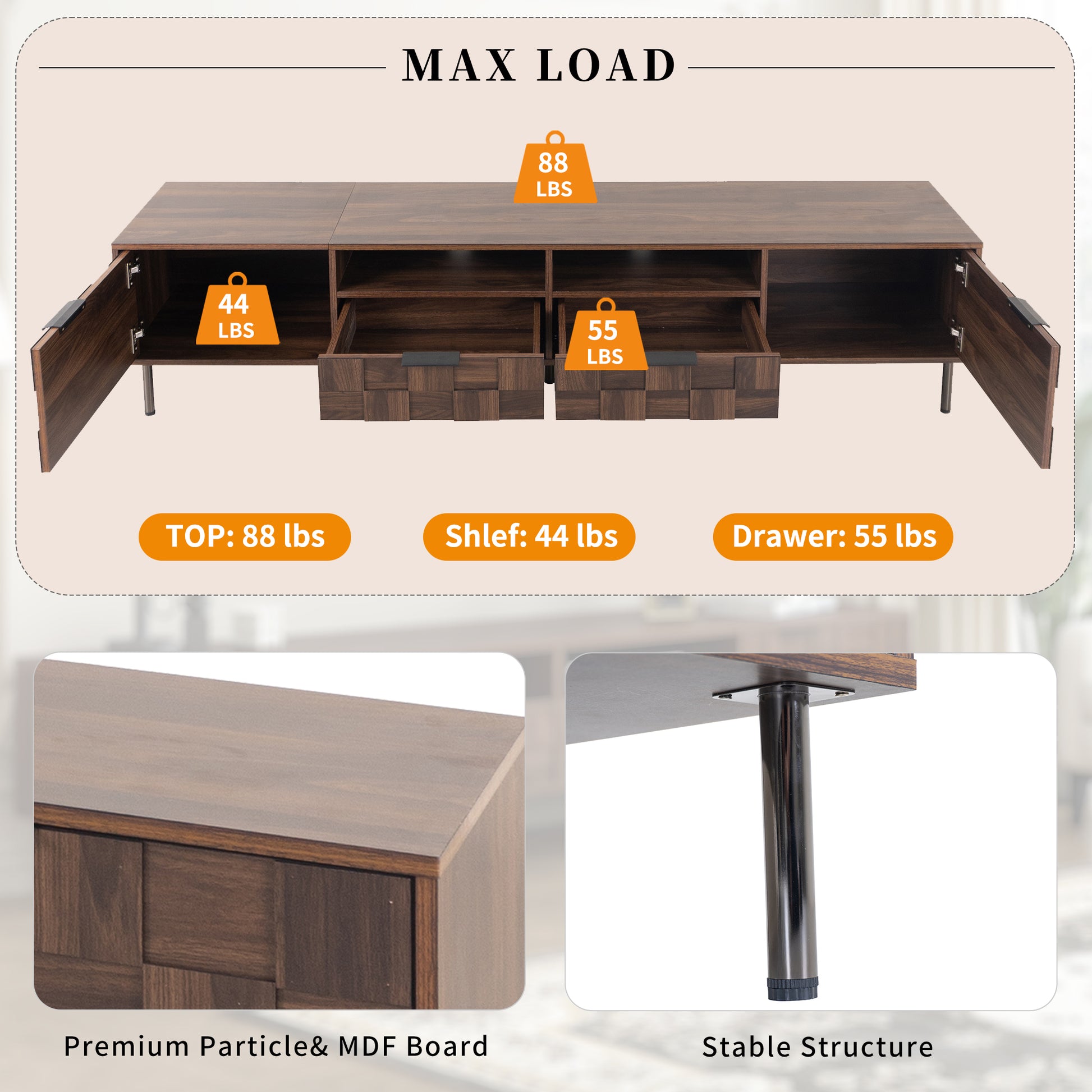 Mid-Century TV Stand - 78.7" Storage Console for TVs up to 85"