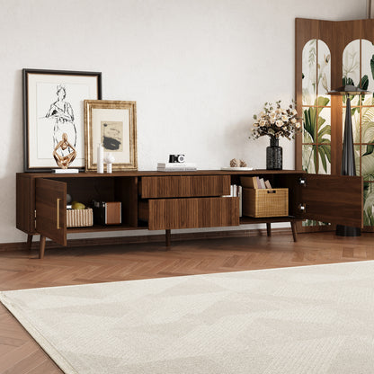 Walnut Mid Century TV Stand with Storage for Living Room