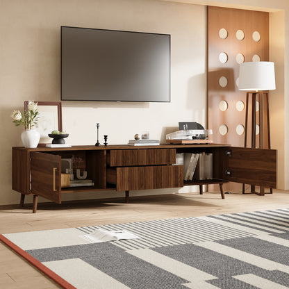 Walnut Mid Century TV Stand with Storage for Living Room