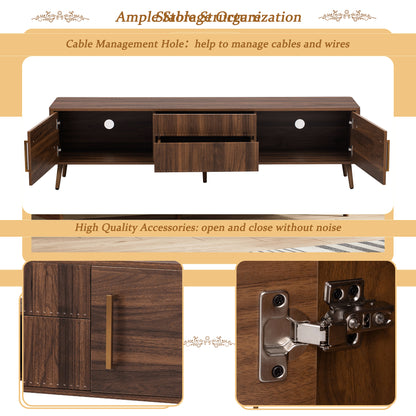 Walnut Mid Century TV Stand with Storage for Living Room