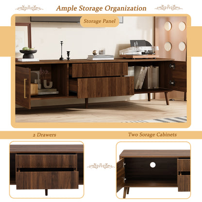 Walnut Mid Century TV Stand with Storage for Living Room