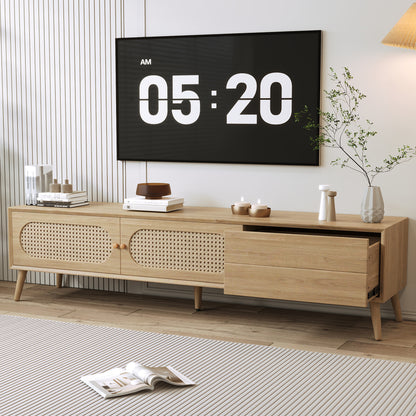 Natural Wood TV Stand - 70-79 Inch Boho Media Console