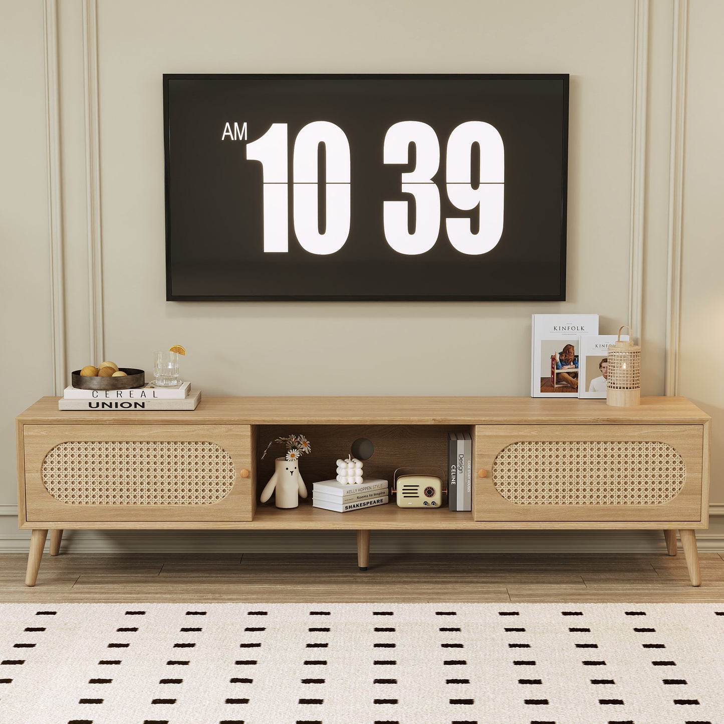 Natural Wood TV Stand - 70-79 Inch Boho Media Console