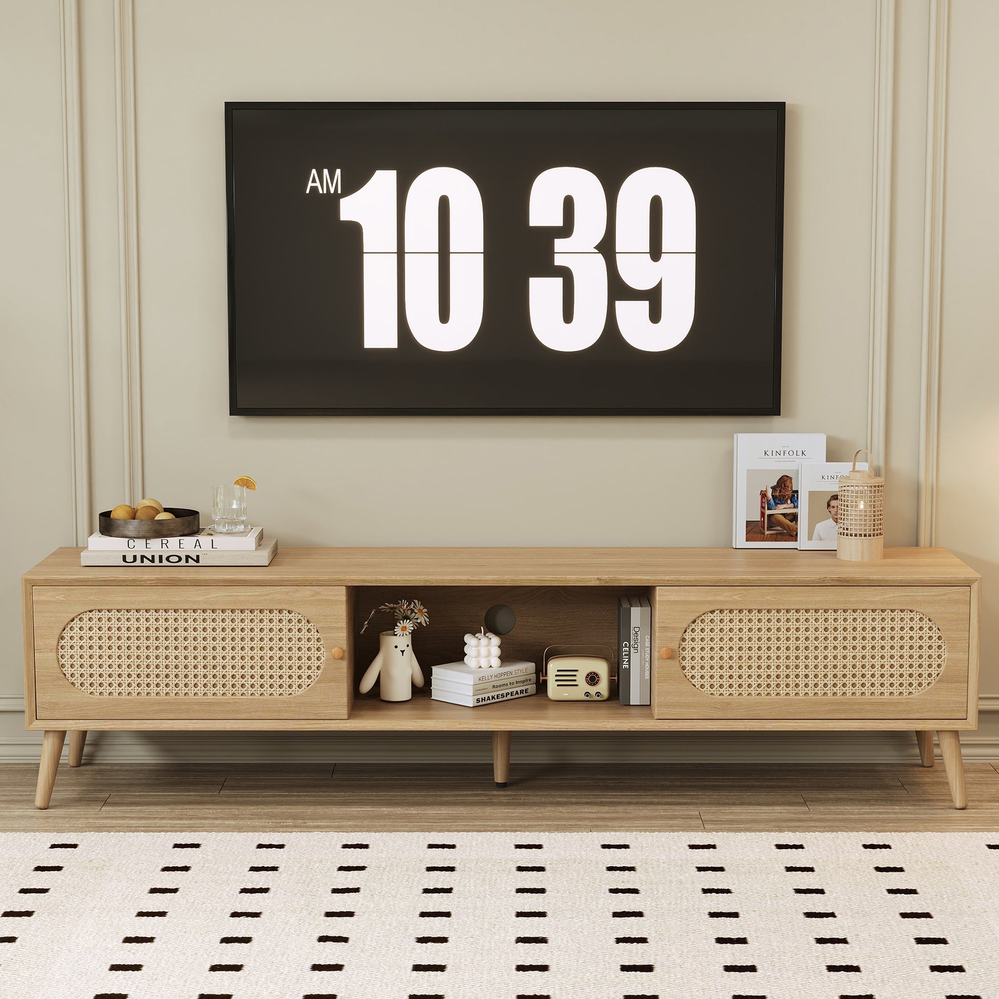 Natural Wood TV Stand - 70-79 Inch Boho Media Console