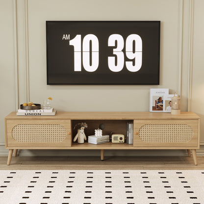 Natural Wood TV Stand - 70-79 Inch Boho Media Console
