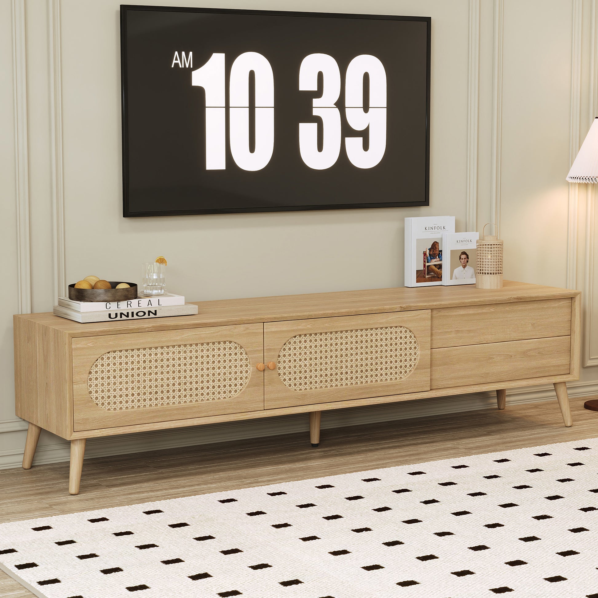 Natural Wood TV Stand - 70-79 Inch Boho Media Console