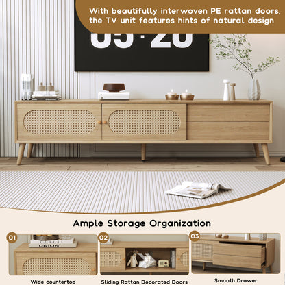 Natural Wood TV Stand - 70-79 Inch Boho Media Console
