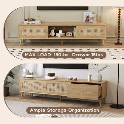 Natural Wood TV Stand - 70-79 Inch Boho Media Console