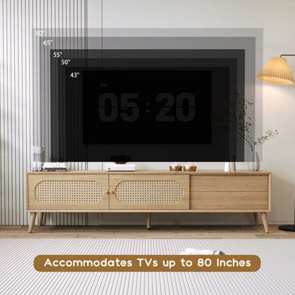 Natural Wood TV Stand - 70-79 Inch Boho Media Console