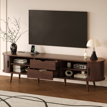 Dark Brown Mid Century TV Stand - 70-79 Inch TV Storage for Living Room