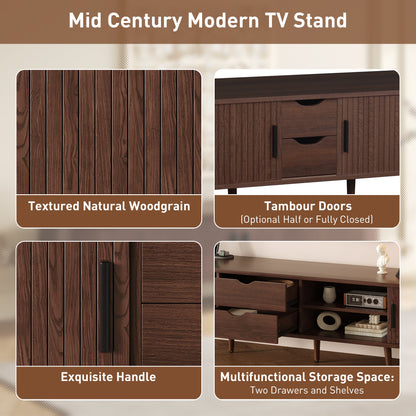 Dark Brown Mid Century TV Stand - 70-79 Inch TV Storage for Living Room