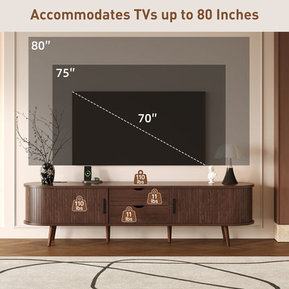 Dark Brown Mid Century TV Stand - 70-79 Inch TV Storage for Living Room