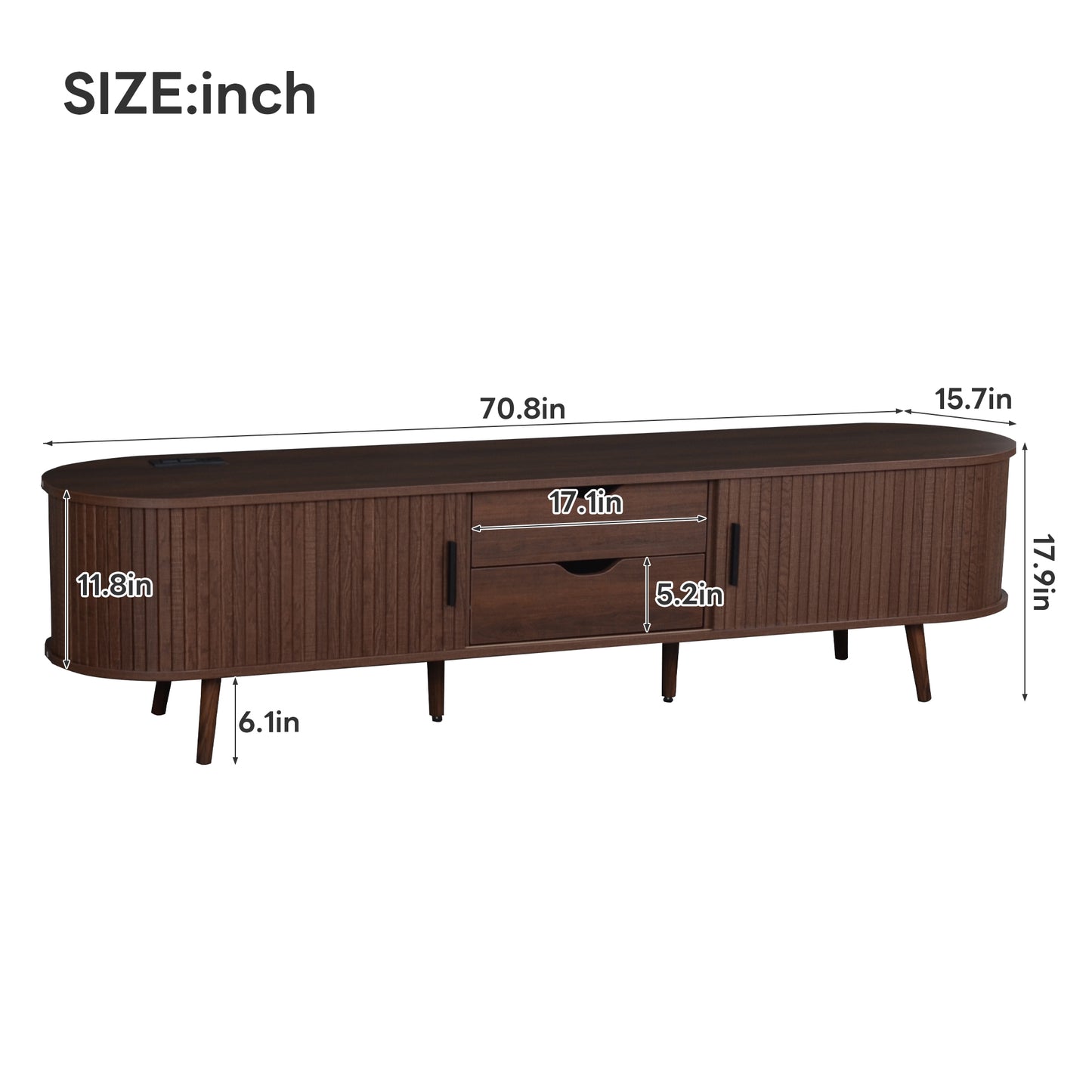 Dark Brown Mid Century TV Stand - 70-79 Inch TV Storage for Living Room