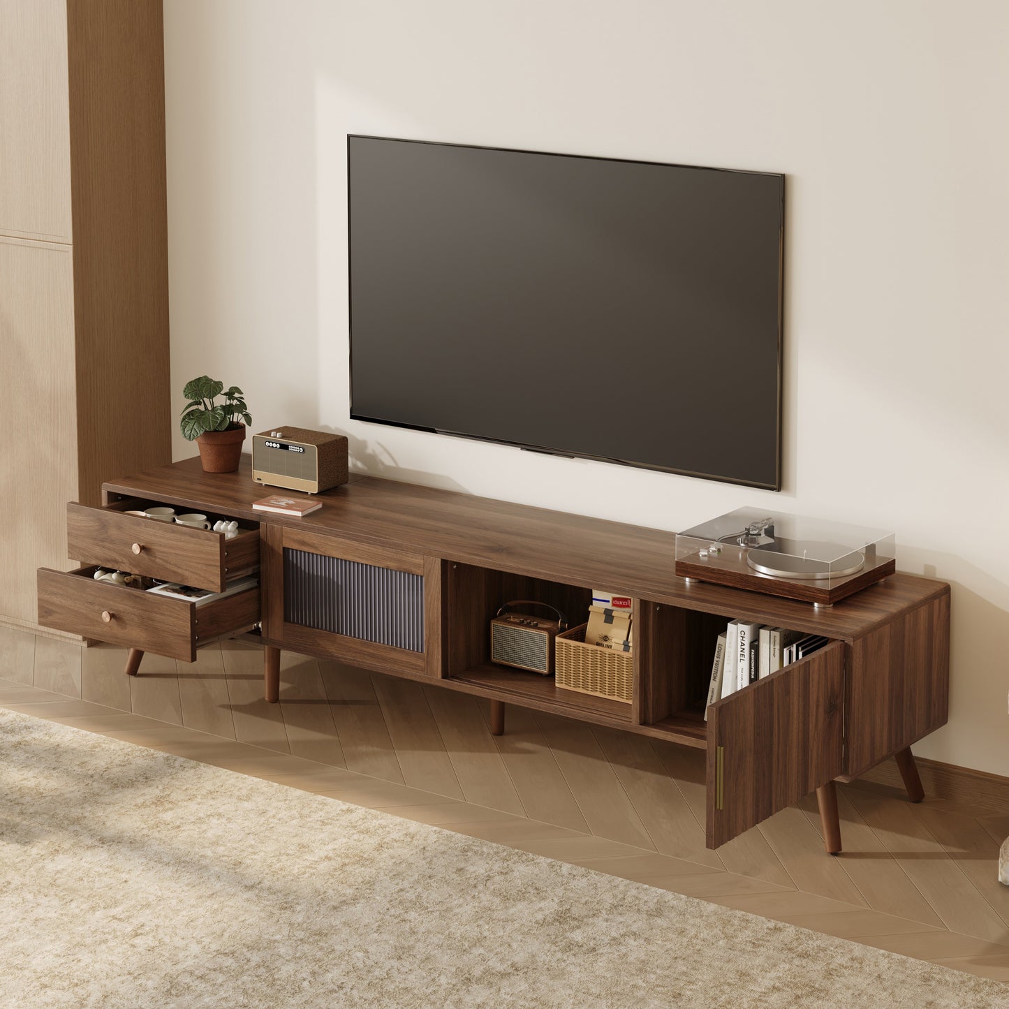 76 Inch Natural Wood TV Stand for 70-85 Inch TVs