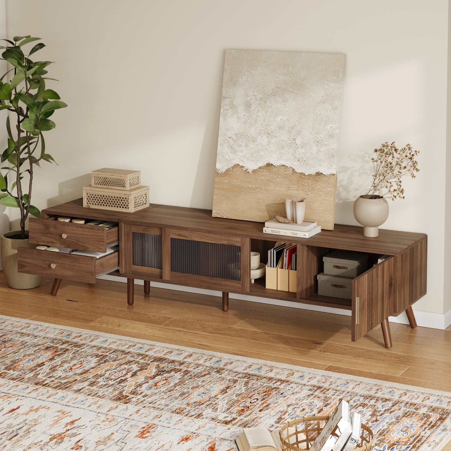 76 Inch Natural Wood TV Stand for 70-85 Inch TVs