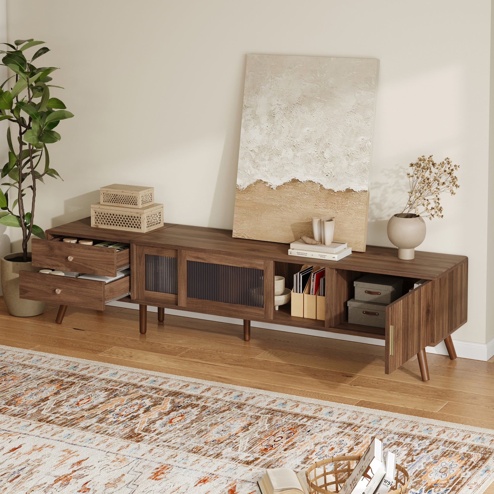 76 Inch Natural Wood TV Stand for 70-85 Inch TVs