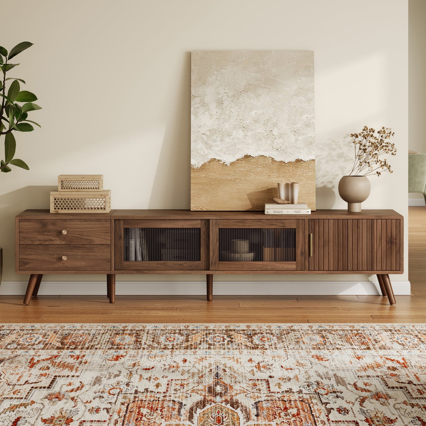 76 Inch Natural Wood TV Stand for 70-85 Inch TVs