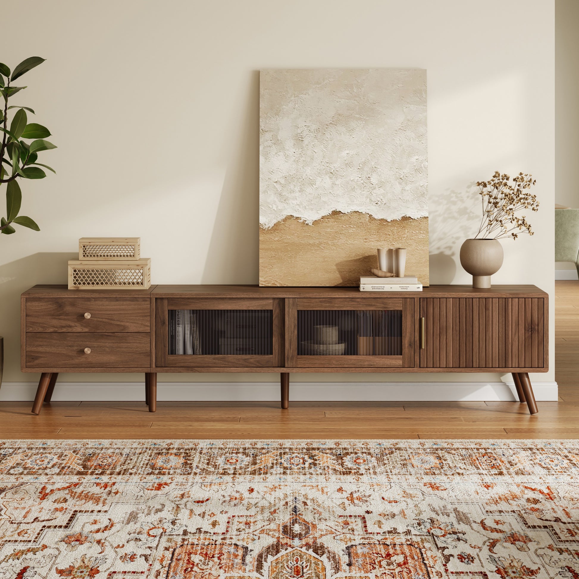 76 Inch Natural Wood TV Stand for 70-85 Inch TVs