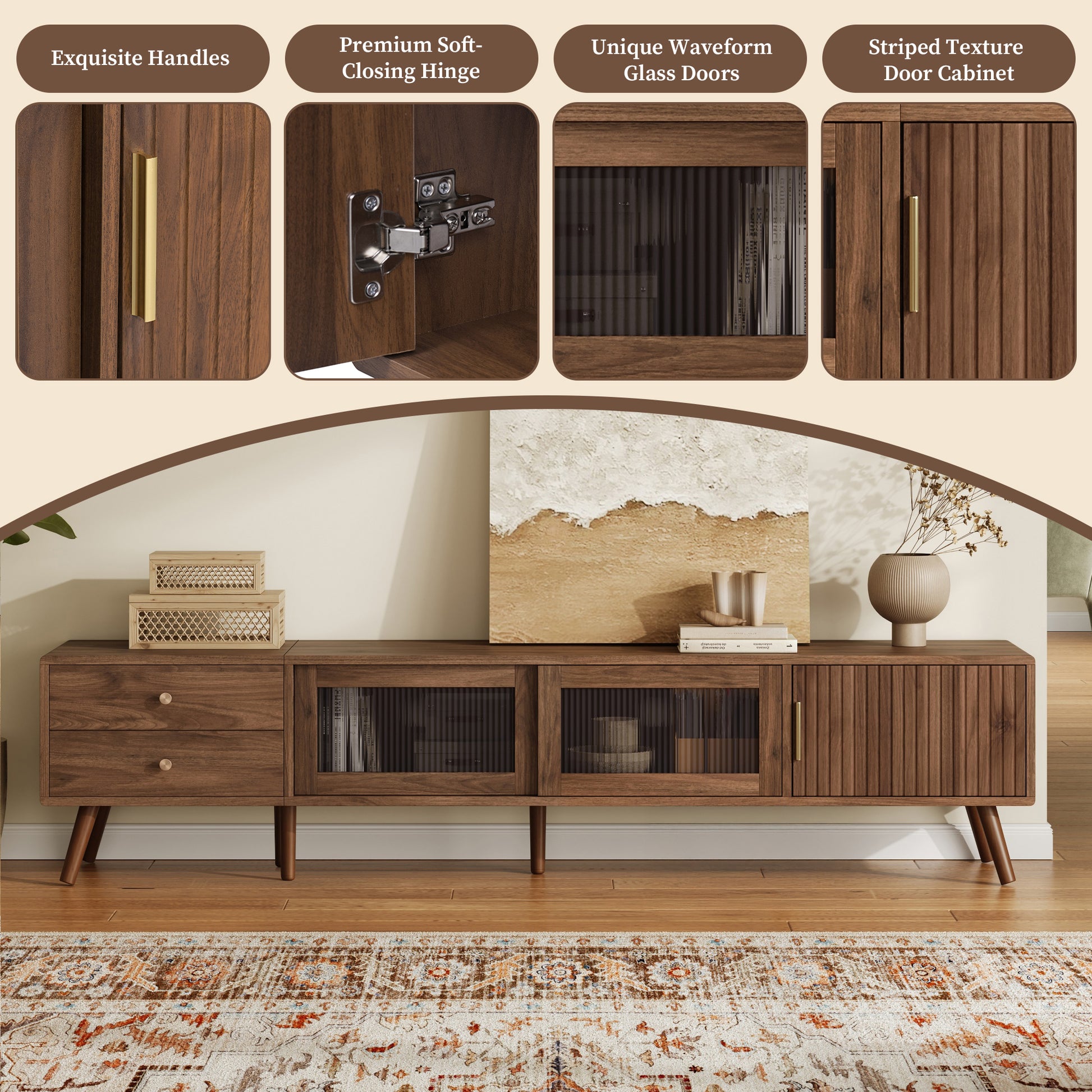 76 Inch Natural Wood TV Stand for 70-85 Inch TVs