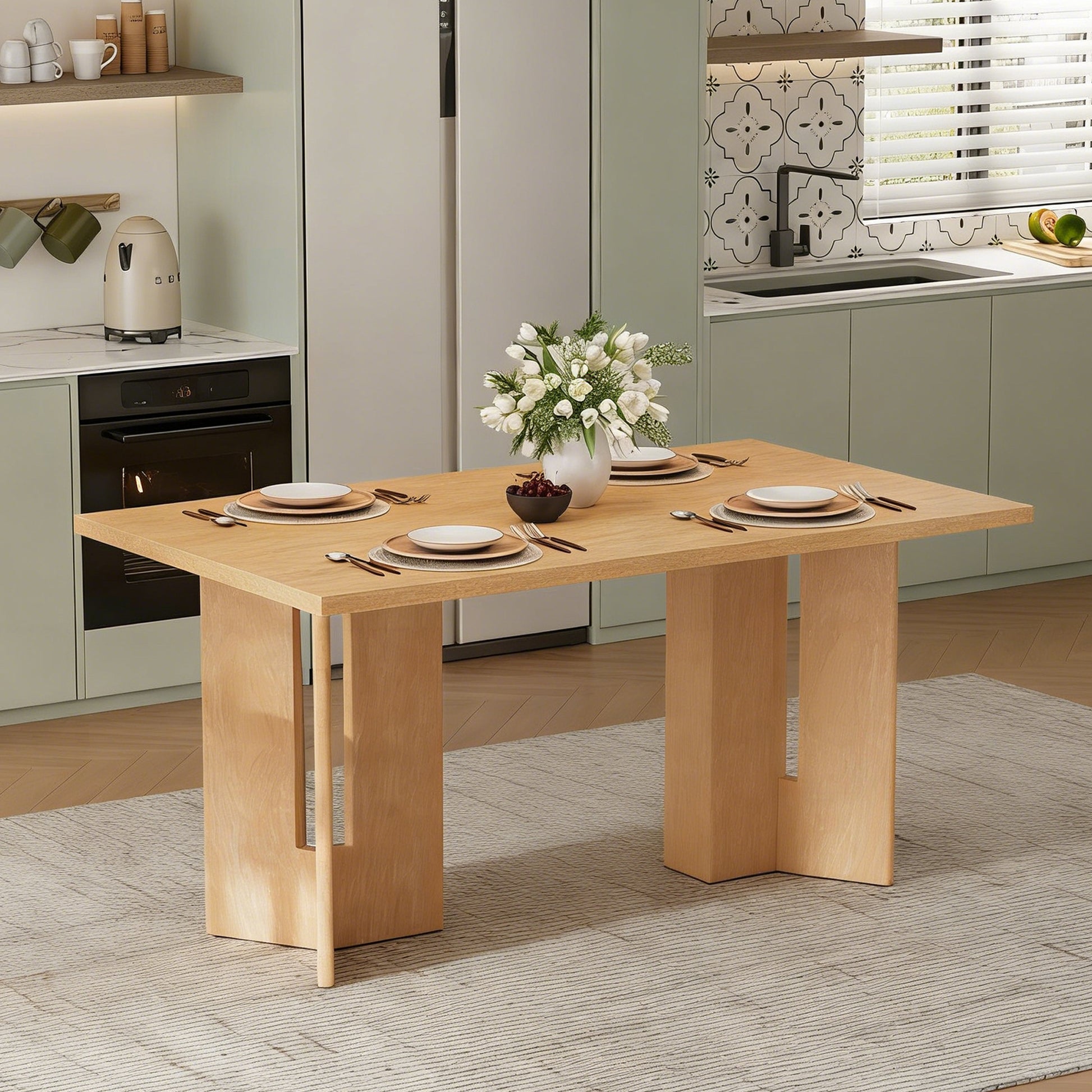 60 Inch Farmhouse Dining Table - Natural Wood Wash