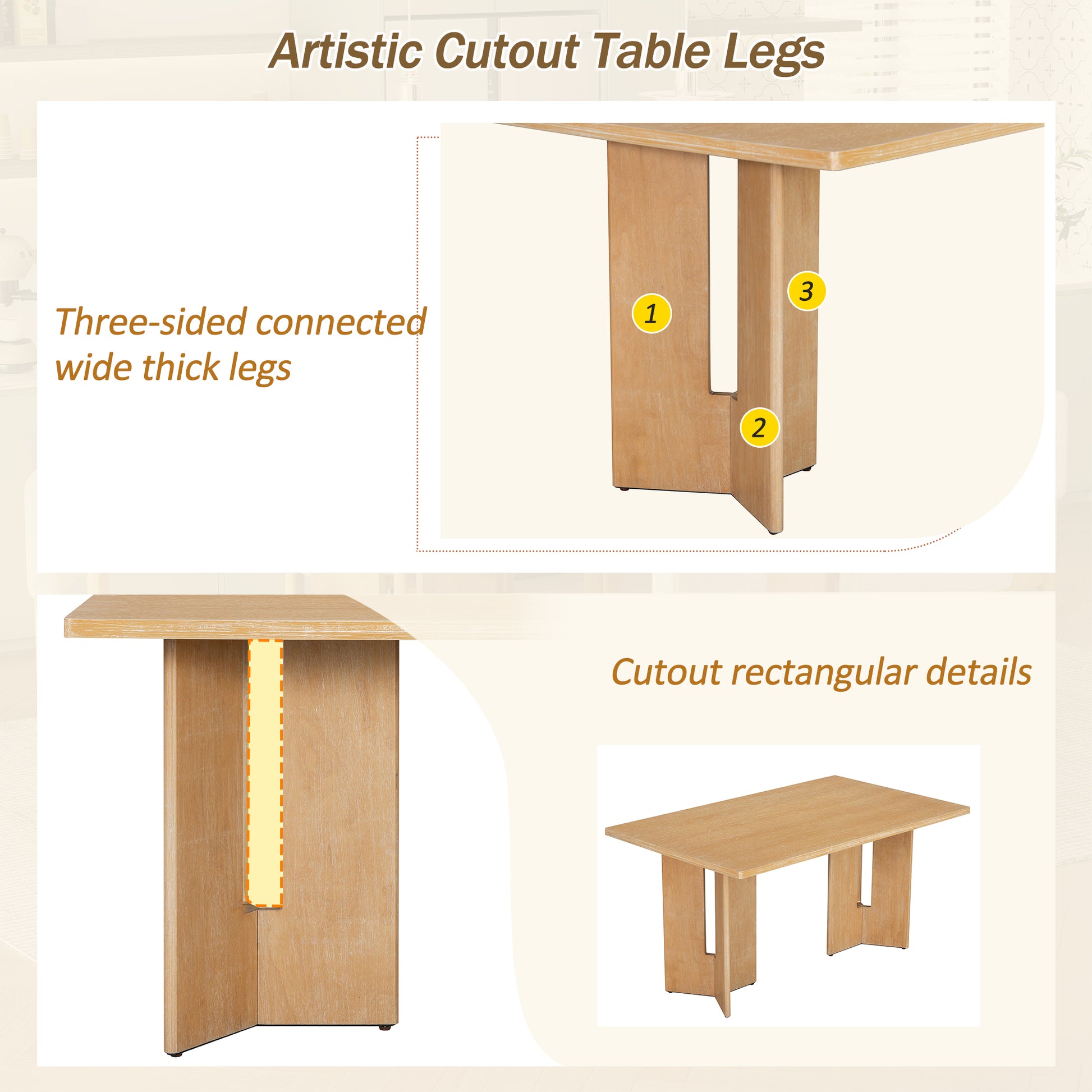 60 Inch Farmhouse Dining Table - Natural Wood Wash