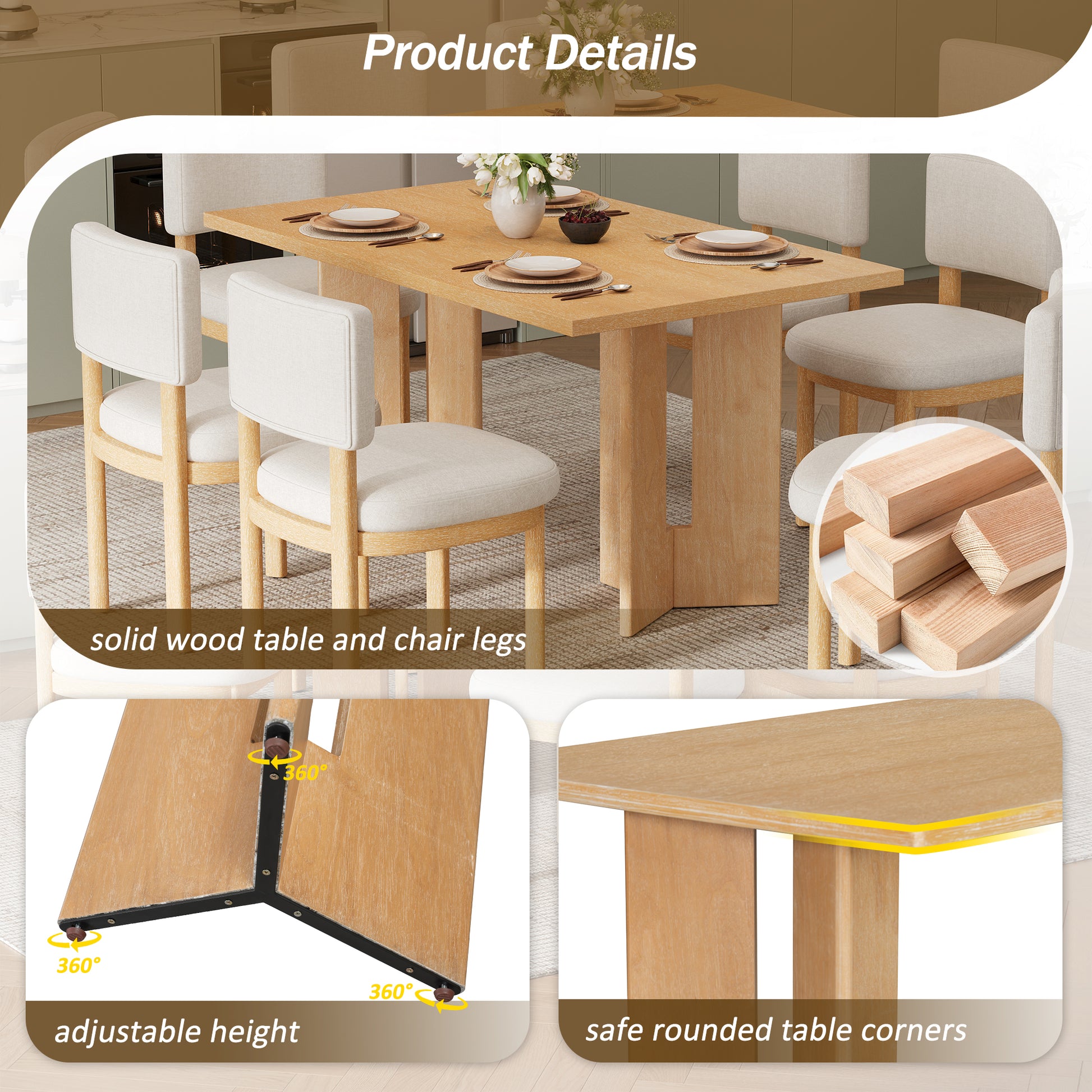 60 Inch Farmhouse Dining Table - Natural Wood Wash