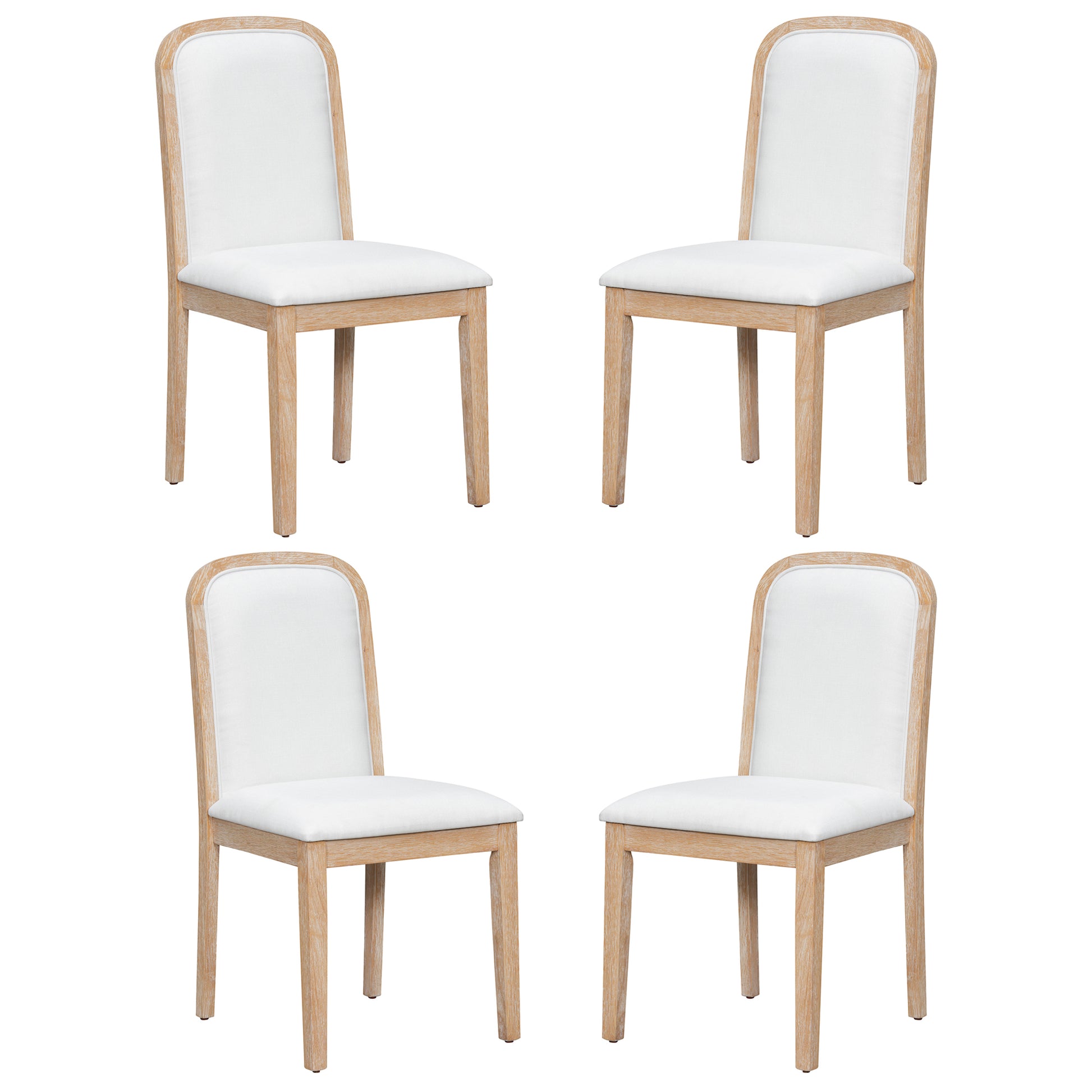 TREXM Vintage Style Dining Chair Set with 4 Upholstered Chairs for Dining Room and Living Room (Natural Wood Wash)