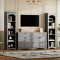 ON-TREND 3-Piece Farmhouse Entertainment Center with Storage Cabinet for TVs Up to 70", Mid-Century TV Stand with Bookshelf, Rustic Versatile Sideboard with Adjustable Shelves for Living Room, Grey