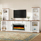 [Video Provided] 3-Piece Entertainment Center with Mantel - Electric Fireplace Heater for TVs Up to 70", Walnut TV Stand Set with Storage, Farmhouse TV Cabinet with Bookshelves for Living Room, White