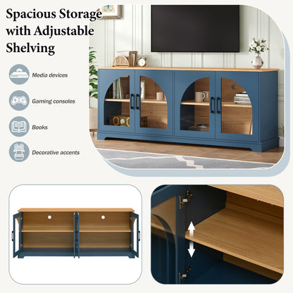 Blue MDF TV Stand with Glass Doors - 67" Media Console